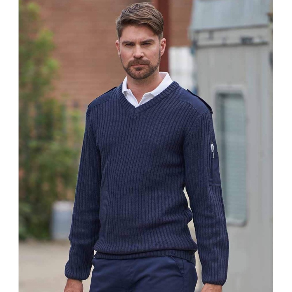 Citadel Men's Navy Blue Sweater with Elbow Patches Size 44 100% Virgin Wool